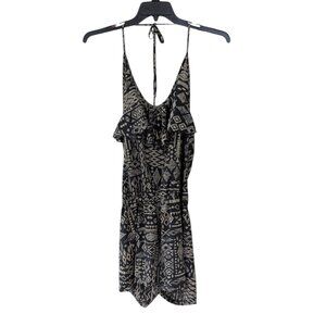 Women's halter romper, black/tan, size M